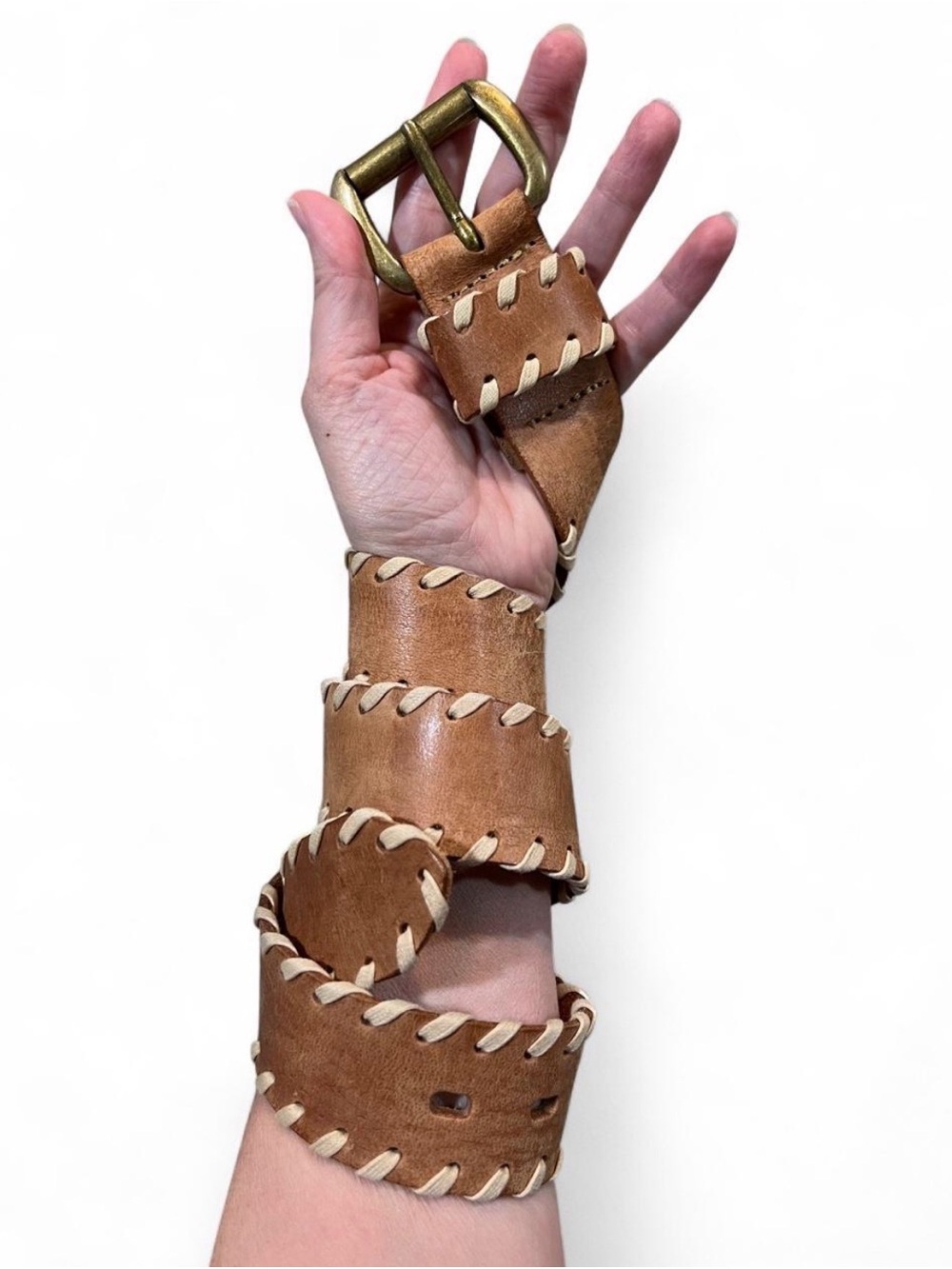Tan Leather Braided Edge Belt - Accessory